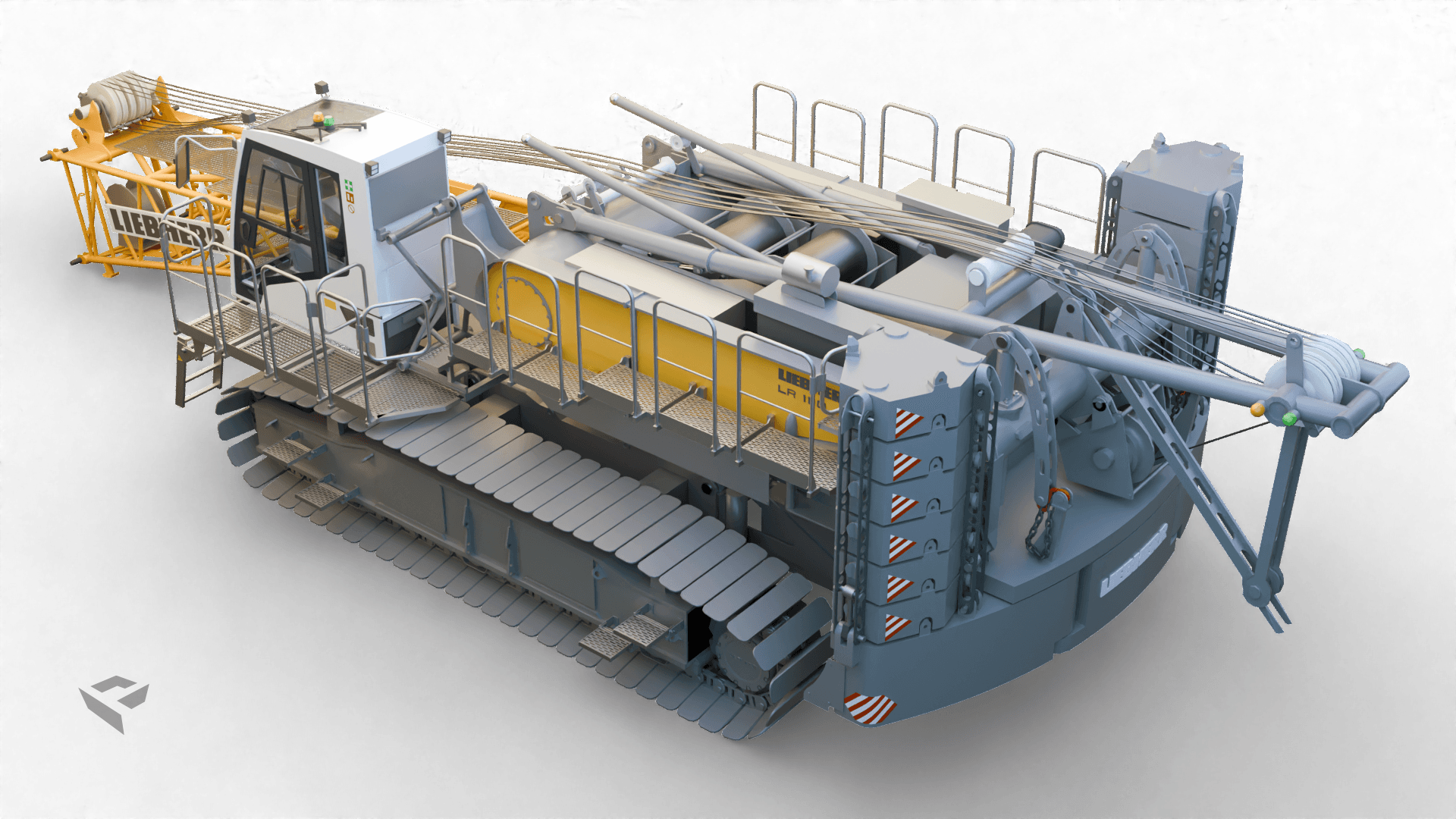 3D Model Liebherr LR 1110 hydraulic lift crane left-back view