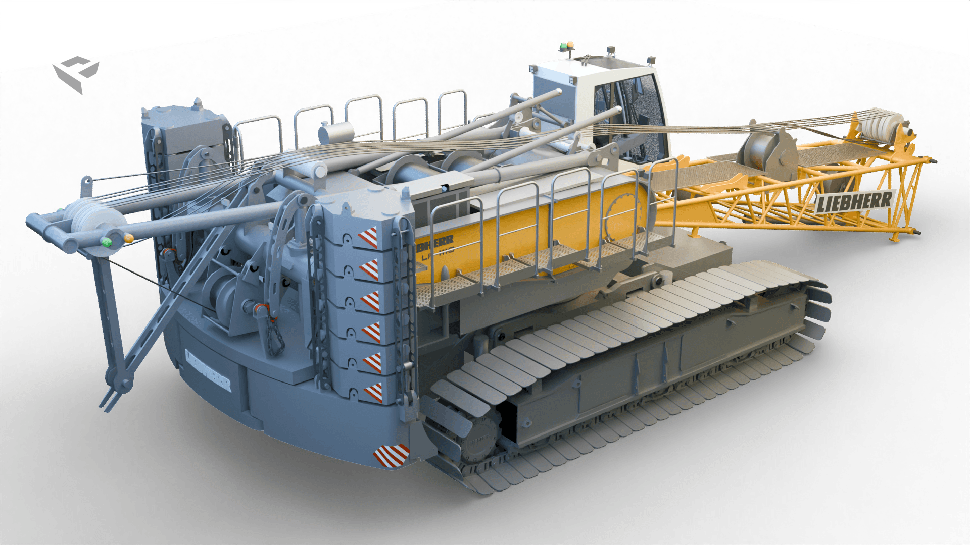 3D Model Liebherr LR 1110 hydraulic lift crane right-back view