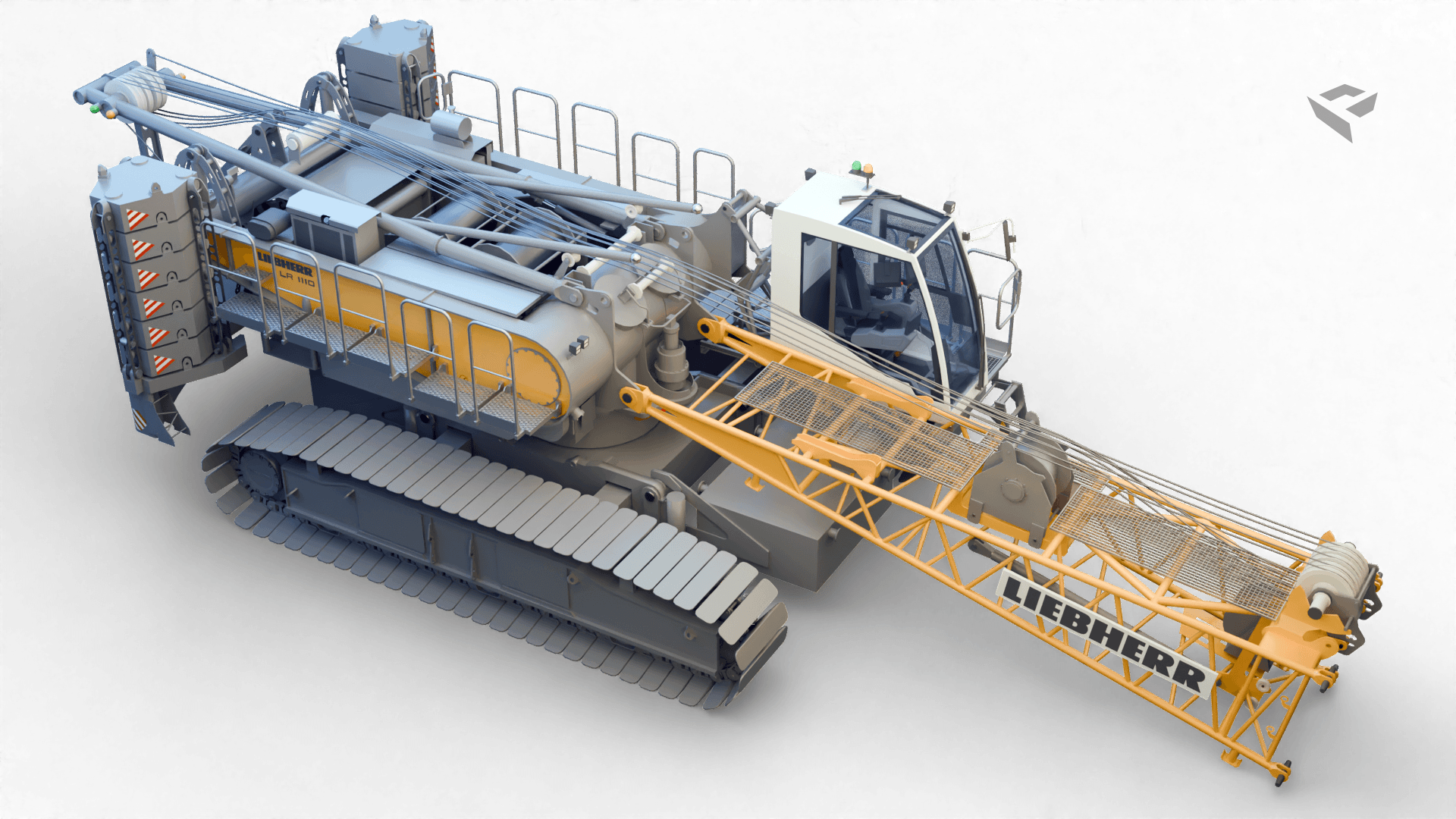 3D Model Liebherr LR 1110 hydraulic lift crane right-front view