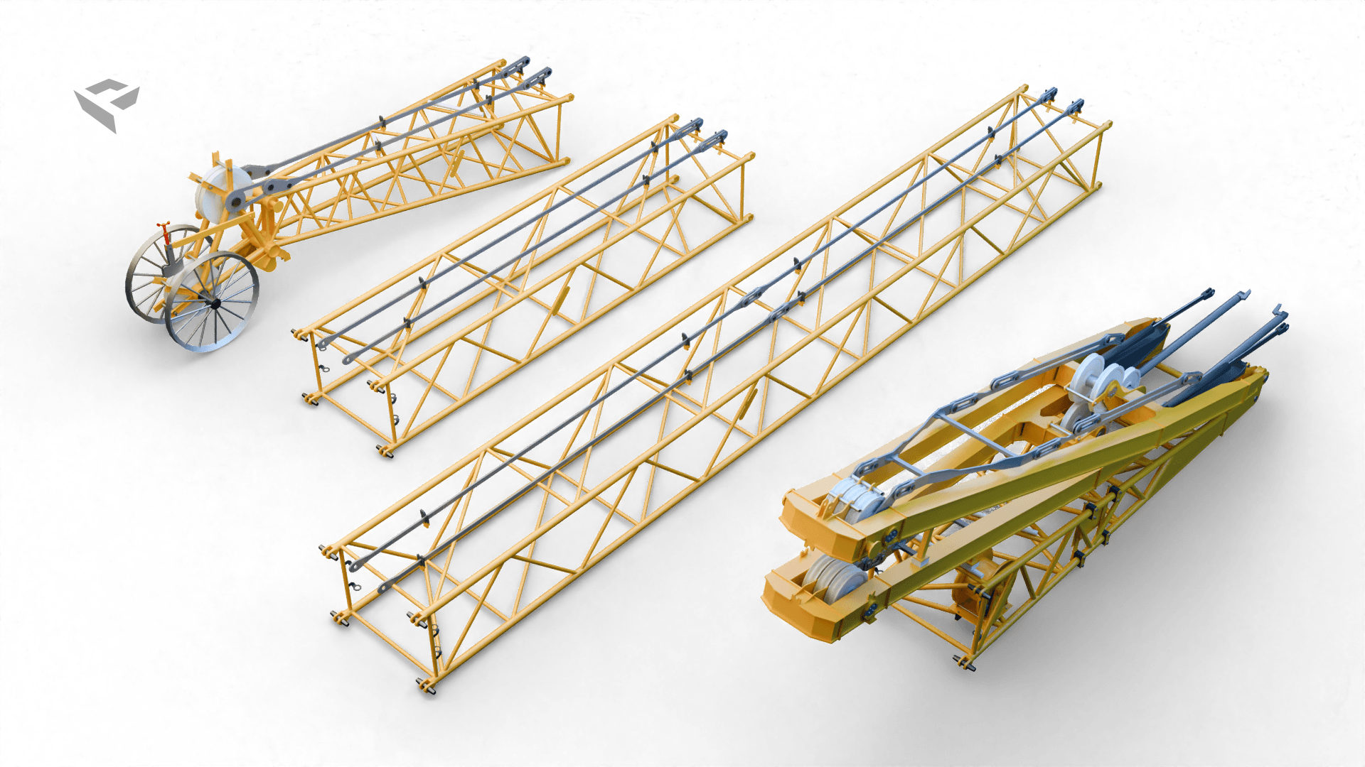3D Model Liebherr LR 1110 hydraulic lift crane luffing jib sections