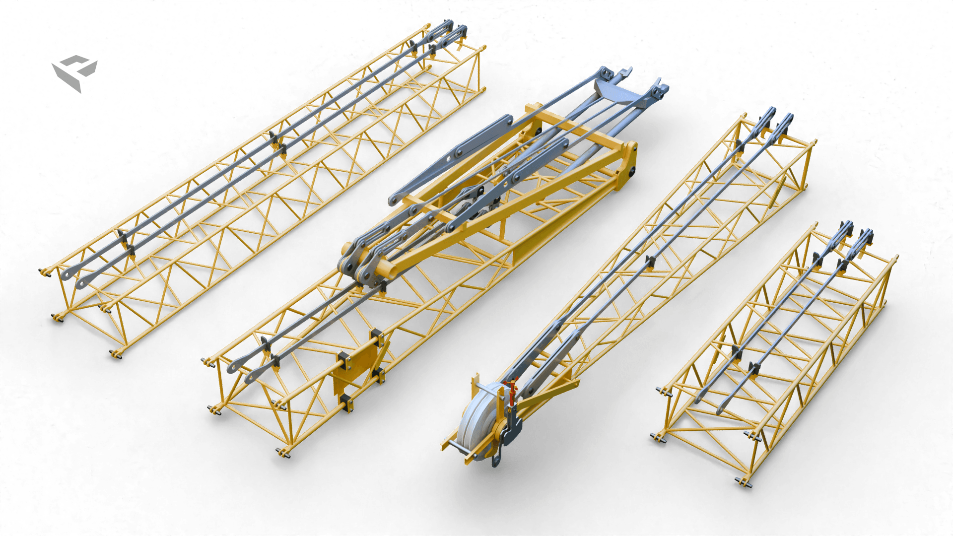 3D Model Liebherr LR 1110 hydraulic lift crane fixed jib sections